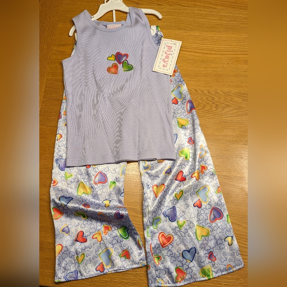 Pijayz by Sara's Prints 2 Piece Purple Pajama Set with Hearts NWT Girls Size 10